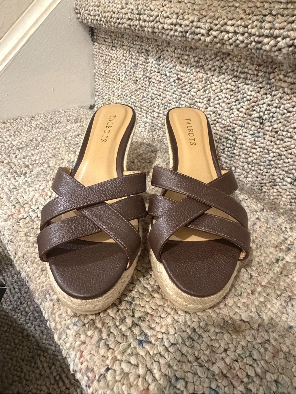 Talbots Women’s Brown Espadrille Wedge Slide Kitten Sandals